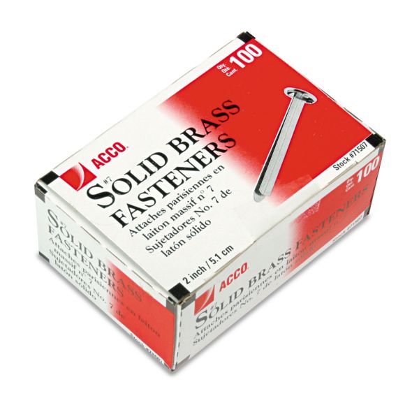 ACC71507 ACCO Brass Prong Paper File Fasteners, 2" Length, 100/Box