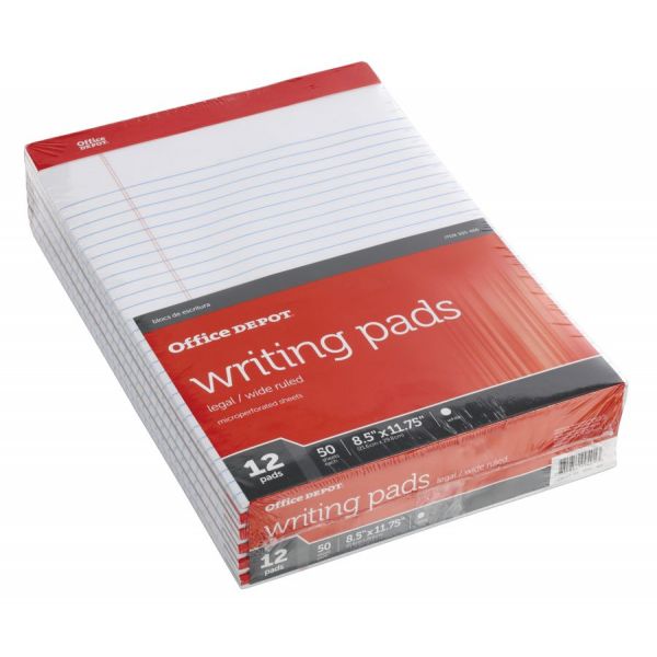 Office Depot Perforated Writing Pads, 81/2" x 113/4", Legal Ruled, 50