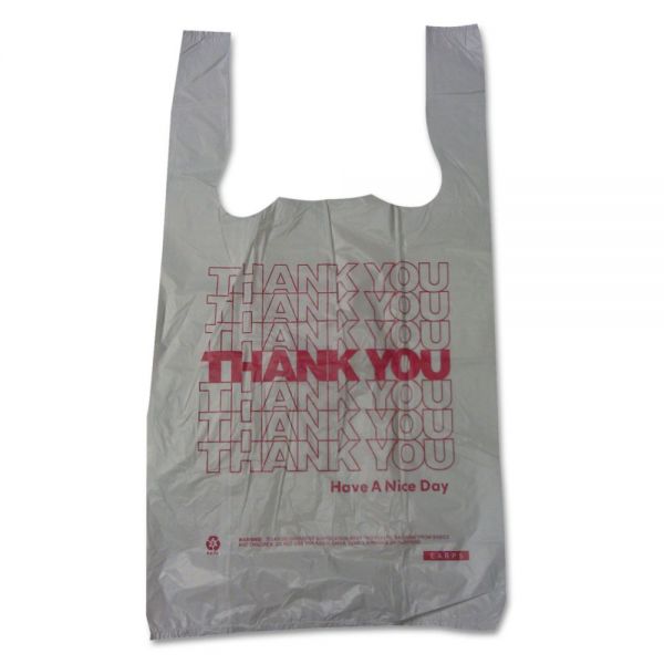 BPC6415THYOU Barnes Paper Company Plastic Thank You T-Sacks, 6" x 4" x 15", 2 Mil, White