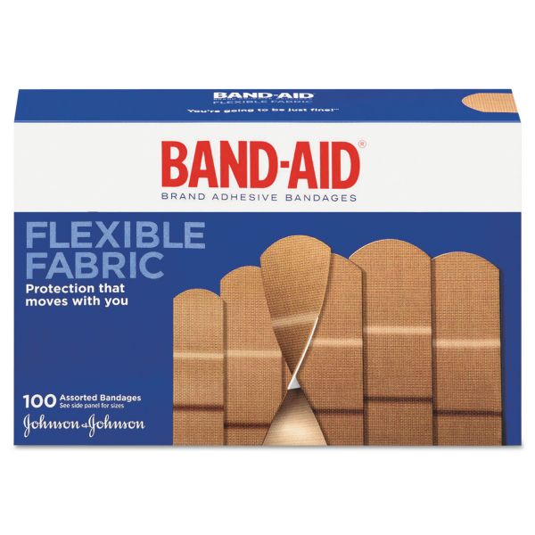 JOJ11507800 BAND-AID Flexible Fabric Adhesive Bandages, Assorted, 100/Box