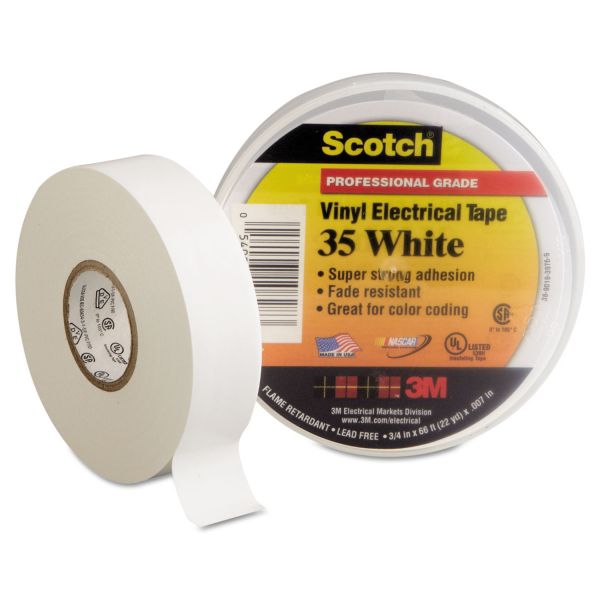 MMM10828 3M Scotch 35 Vinyl Electrical Color Coding Tape, 3/4" x 66ft, White
