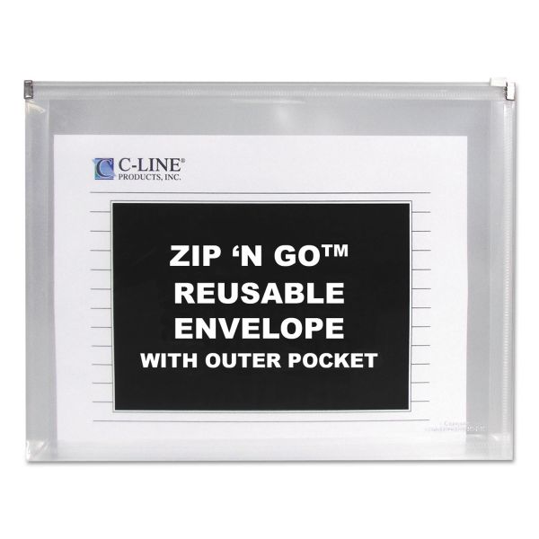 CLI48117 C-Line Zip n Go Reusable Envelope w/Outer Pocket, 13 x 10, Clear, 3/Pack