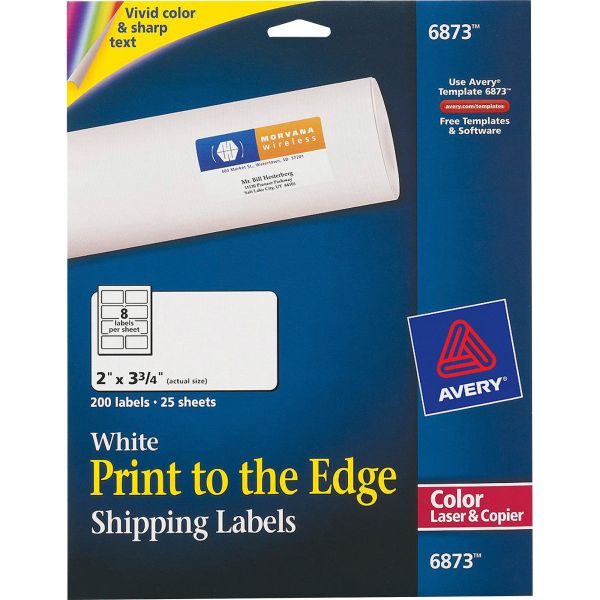 AVE6873 Avery Vibrant Color-Printing Shipping Labels, 2 x 3 3/4, White, 200/Pack