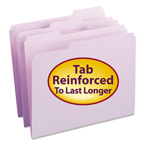 SMD12434 Smead File Folders, 1/3 Cut, Reinforced Top Tab, Letter, Lavender, 100/Box