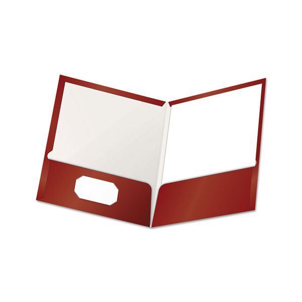 OXF51718 Oxford High Gloss Laminated Paperboard Folder, 100-Sheet Capacity, Crimson, 25/Box