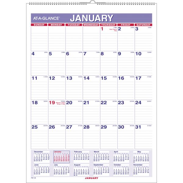 AAGPM128 AT-A-GLANCE Monthly Wall Calendar with Ruled Daily Blocks, 8 x 11, White, 2019