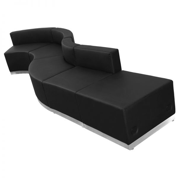 FHFZB803590SETBKGG Flash Furniture HERCULES Alon Series Black Leather Reception Configuration, 5 Pieces