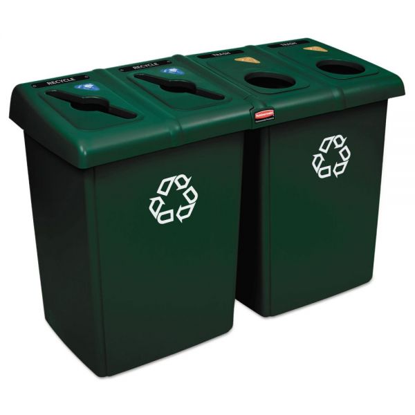 RCP1792373 Rubbermaid Commercial Glutton Recycling Station, Four-Stream, 92 gal, Green