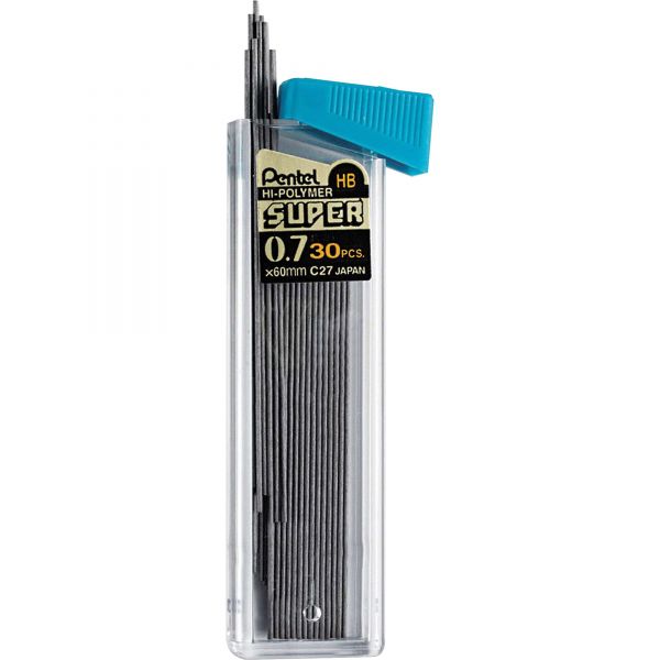 PENC27HB Pentel Super Hi-Polymer Lead Refills, 0.7mm, HB, Black, 30/Tube