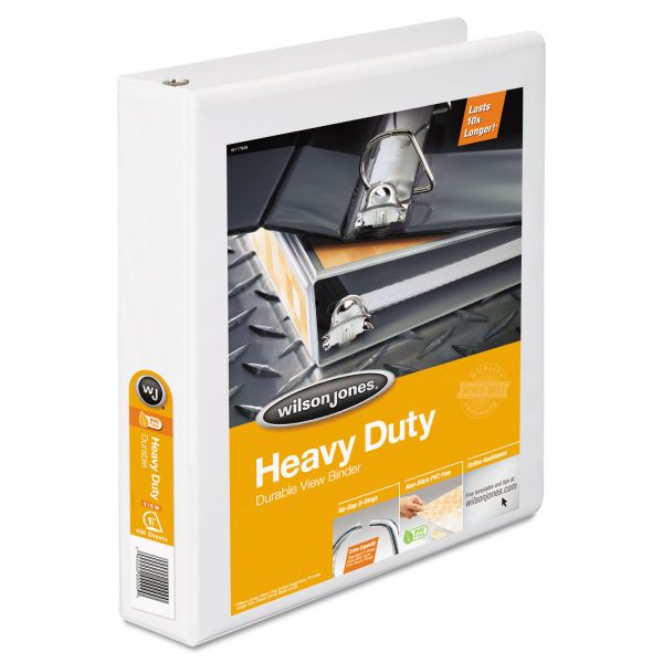 WLJ38534W Wilson Jones Heavy-Duty 3-Ring View Binder w/Extra-Durable Hinge, 1 1/2" Capacity, D-Ring, White