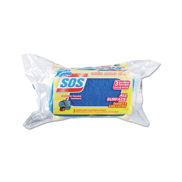 CLO91028CT S.O.S. All Surface Scrubber Sponge, 2 1/2 x 4 1/2, 0.9" Thick, Blue, 3/Pack, 8 Packs/CT