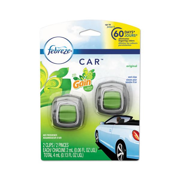 PGC94731CT Febreze CAR Air Freshener, Gain Original, 2 ml Clip, 2/Pack, 8 Pk/Carton