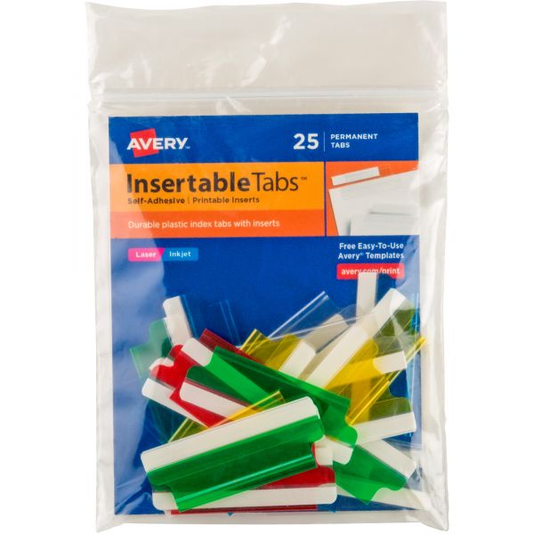 AVE16239 Avery Insertable Index Tabs with Printable Inserts, Two, Assorted Tab, 25/Pack
