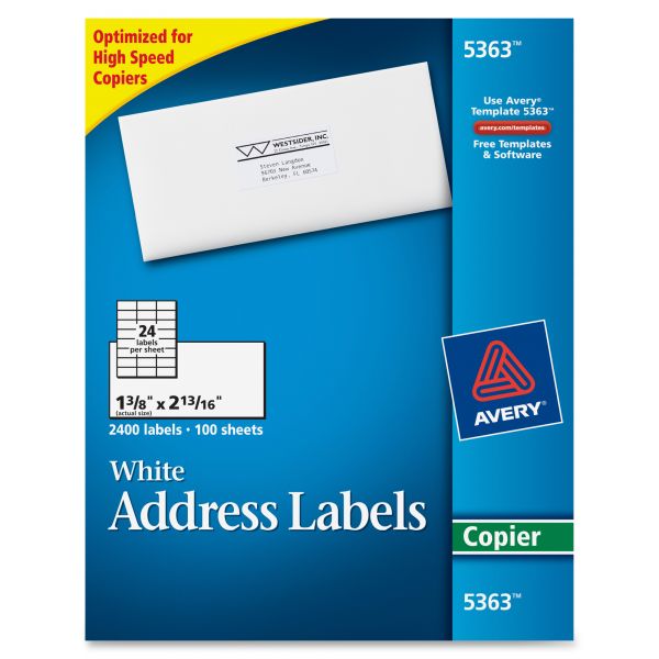 AVE5363 Avery Copier Address Labels, 1 3/8 x 2 13/16, White, 2400/Box