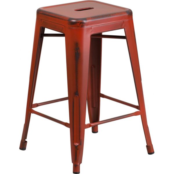 FHFETBT350324RDGG Flash Furniture 24'' High Backless Indoor-Outdoor Counter Height Stool