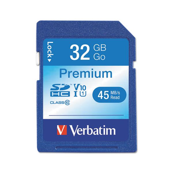 VER96871 Verbatim 32GB Premium SDHC Memory Card, USH-1 V1- U1 Class 10