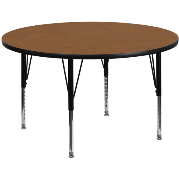 FHFXUA48RNDOAKTPGG Flash Furniture 48'' Round Activity Table with Oak Thermal Fused Laminate Top and Height Adjustable Preschool Legs