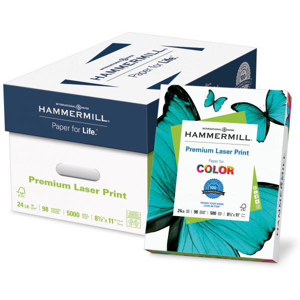 HAM104604 Hammermill Laser Print Office Paper, 98 Brightness, 24 lb, 8 1/2 x 11, White, 500 Sheets/Ream