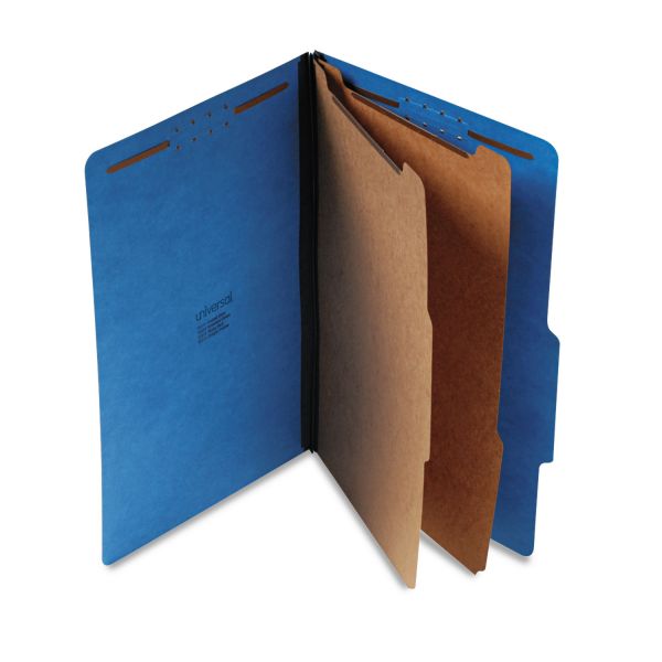 UNV10311 Universal Pressboard Classification Folders, Legal, Six-Section, Cobalt Blue, 10/Box