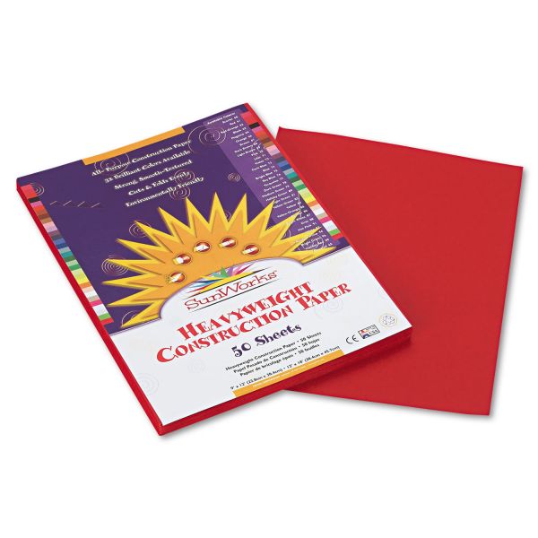 PAC6103 SunWorks Construction Paper, 58 lbs., 9 x 12, Red, 50 Sheets/Pack