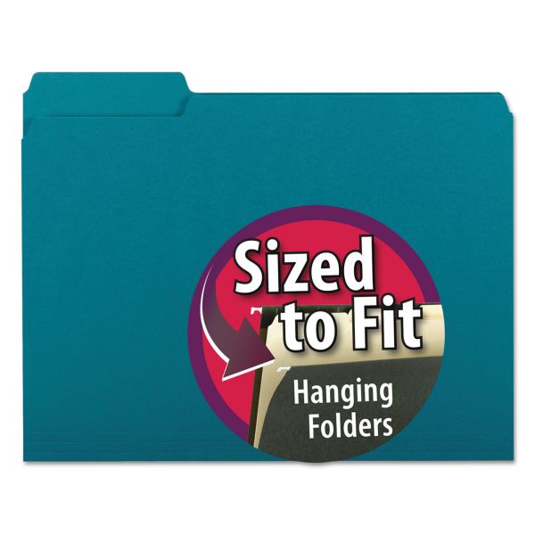 SMD10291 Smead Interior File Folders, 1/3 Cut Top Tab, Letter, Teal 100/Box
