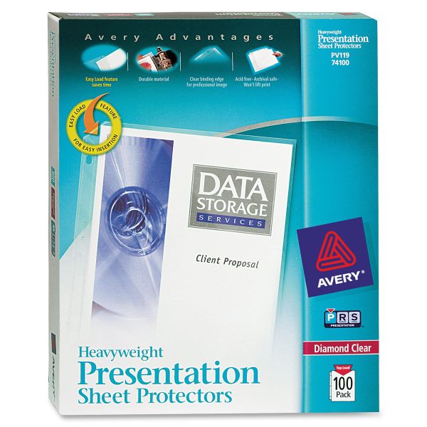 AVE74100 Avery Top-Load Poly Sheet Protectors, Letter, Heavy Gauge, Diamond Clear, 100/Box