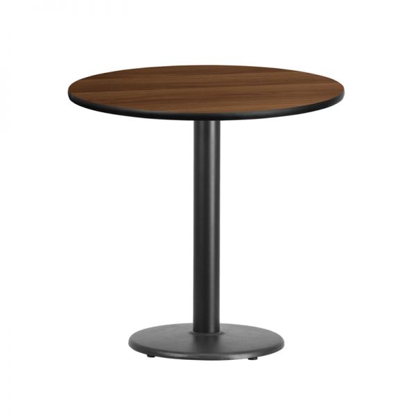 FHFXURD30WALTBTR18GG Flash Furniture 30'' Round Walnut Laminate Table Top with 18'' Round Table Height Base