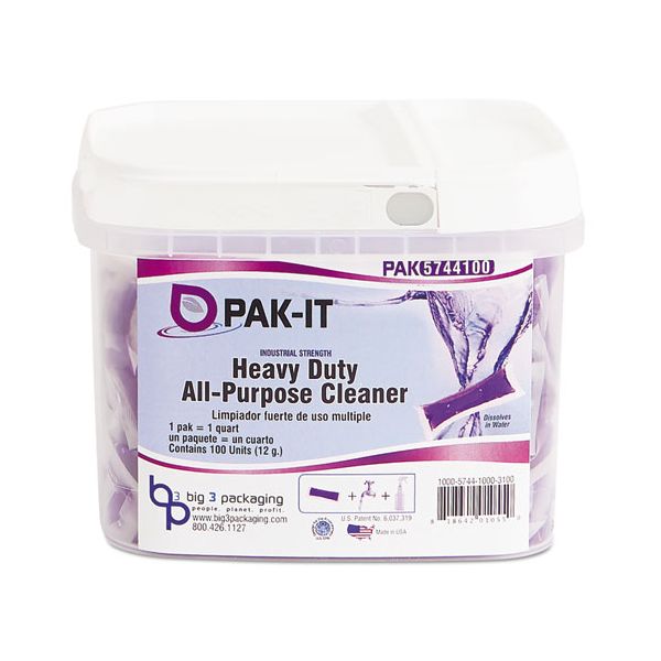 BIG5744203400CT PAK-IT Heavy-Duty All-Purpose Cleaner, Pleasant Scent, 100 PAK-ITs/Tub, 4 Tubs/CT