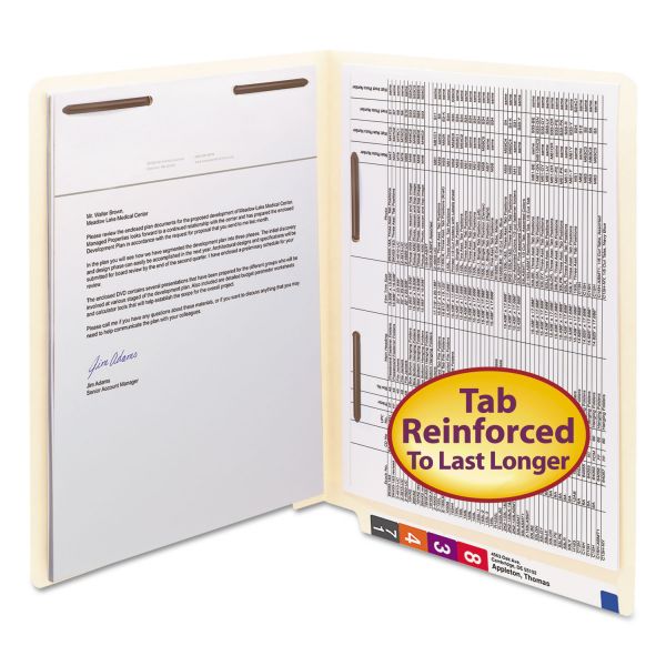 SMD34120 Smead Manila Folders, Fastener Front/Spine, End Tab, Letter, 11 Pt Manila, 50/Box