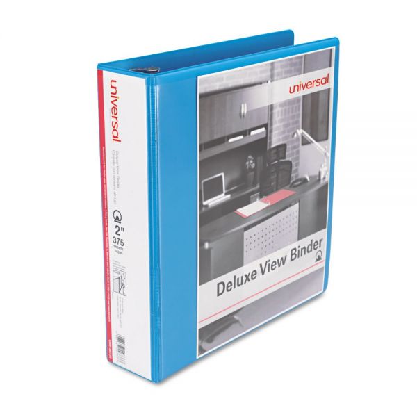 UNV20733 Universal Deluxe 3-Ring View Binder, 2" Capacity, Round Ring, Light Blue