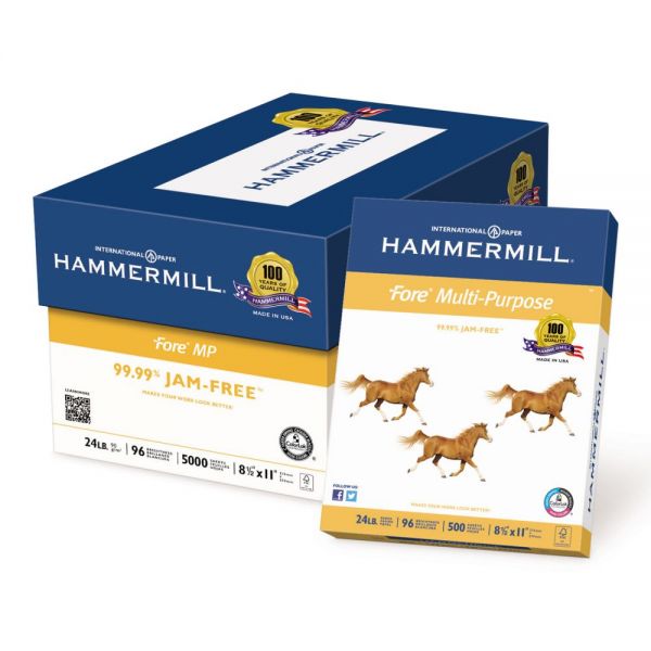 HAM103283 Hammermill Fore MP Multipurpose Paper, 96 Brightness, 24lb, 8-1/2 x 11, 5000/Carton