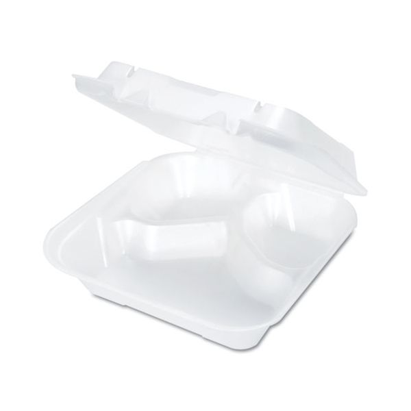 GNPSN243V Genpak Snap-It Vented Foam Hinged Container, 3-Comp, White, 8 1/4x8x3, 100/BG, 2 BG/CT