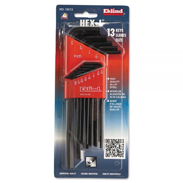 EKL10213 Eklind Long-Arm Hex-L Key, 13-Piece Set, SAE, Chrome-Nickel Steel