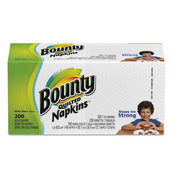 PGC96595CT Bounty Quilted Napkins, 1-Ply, 12 1/10 x 12, White, 200/Pack, 8 Pack/Carton