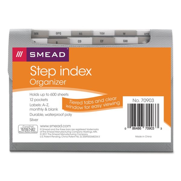 SMD70903 Smead Step Index Organizer, 12-Pocket, Letter, Poly, Silver