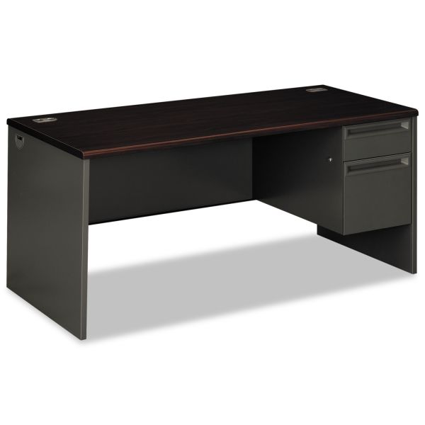 HON38291RNS HON 38000 Series Right Pedestal Desk, 66w x 30d x 29-1/2h, Mahogany/Charcoal