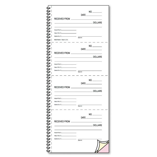 RED23L117 Rediform Money and Rent Unnumbered Receipt Book, 5 1/2 x 2 3/4, Two-Part, 500 Sets/Book