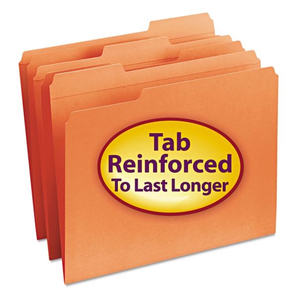 SMD12534 Smead File Folders, 1/3 Cut, Reinforced Top Tab, Letter, Orange, 100/Box