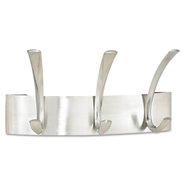 SAF4204SL Safco Metal Coat Rack, Steel, Wall Rack, Three Hook, 10-3/4w x 4-1/2d x 5-1/4h, Silver
