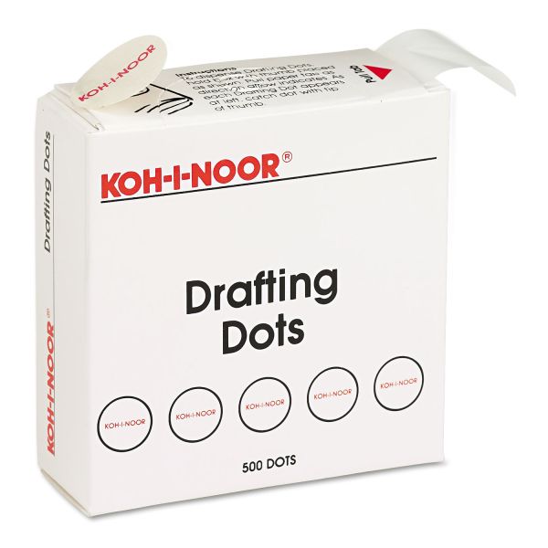KOH25900J01 Koh-I-Noor Adhesive Drafting Dots w/Dispenser, 7/8in dia, White, 500/Box