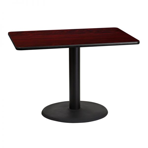 FHFXUMAHTB3042TR24GG Flash Furniture 30'' x 42'' Rectangular Mahogany Laminate Table Top with 24'' Round Table Height Base