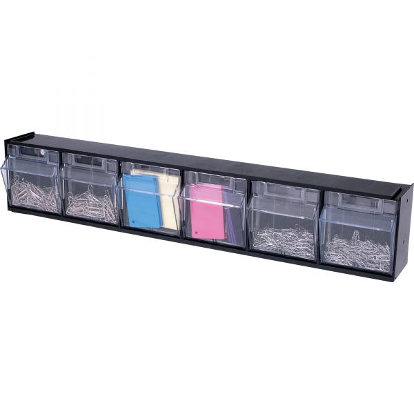DEF20604OP deflecto Tilt Bin Interlocking 6-Bin Organizer, 23 5/8 x 3 5/8 x 4 1/2, Black/Clear