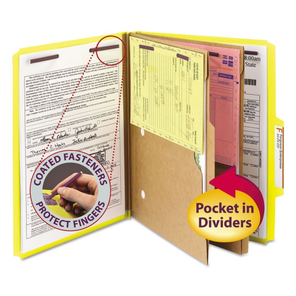 SMD14084 Smead Pressboard Folders with Two Pocket Dividers, Letter, Six-Section, Yellow, 10/Box