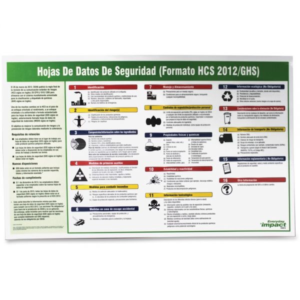 Impact Products Safety Data Sheet Poster; Spanish; 20"x32"; 10/CT; Multi