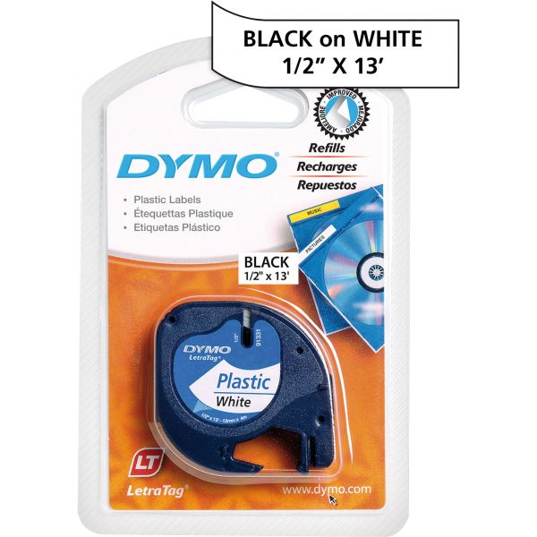 DYM91331 DYMO LetraTag Plastic Label Tape Cassette, 1/2" x 13ft, White