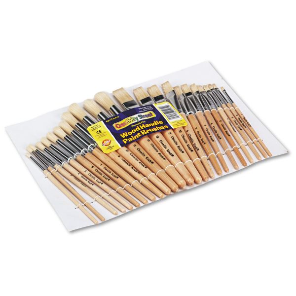 CKC5172 Creativity Street Preschool Brush Set, Sizes 1-12, Natural Bristle, Flat; Round, 24/Set