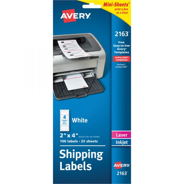 AVE2163 Avery Mini-Sheets Shipping Labels, 2 x 4, White, 100/Pack