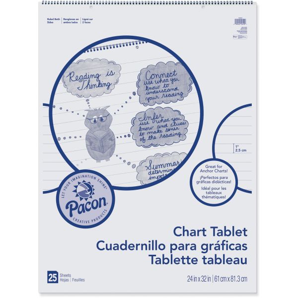 PAC74610 Pacon Chart Tablets w/Cursive Cover, Ruled, 24 x 32, White, 25 Sheets