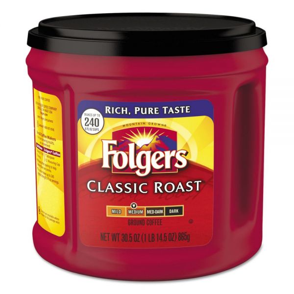 FOL20421CT Folgers Coffee, Classic Roast, Ground, 30.5 oz Canister, 6/Carton