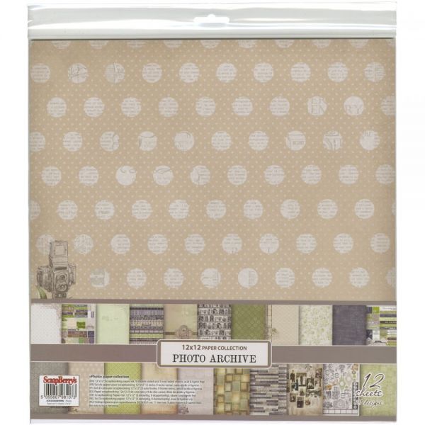 NOTM213386 ScrapBerry's Photo Archive Paper Pack 12"X12" 12/Pkg